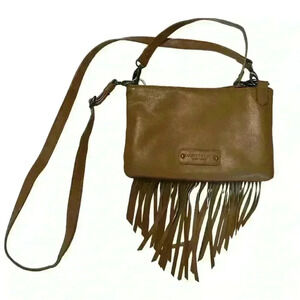 Lucky Brand Festival Fringe Leather Bag Purse Toffee Caramel